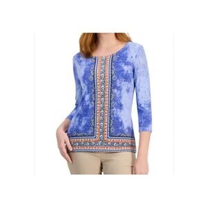 JM Collection Jacquard Knit Blue Lilac Tunic Blouse Size M NWT Boho Western